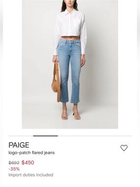 $690 PAIGE logo-patch flared jeans size 30.